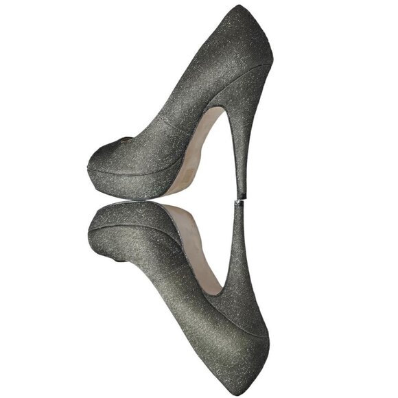 Essence Menbur Sliver Glitter Slip-On Fancy Pumps Platform Heels Size 38/7.5 - Picture 4 of 8